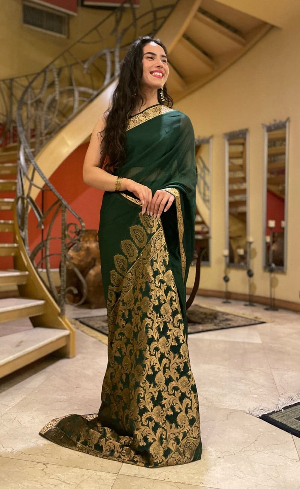 Banarsi Emerald — Chiffon silk banarsi in deep emerald