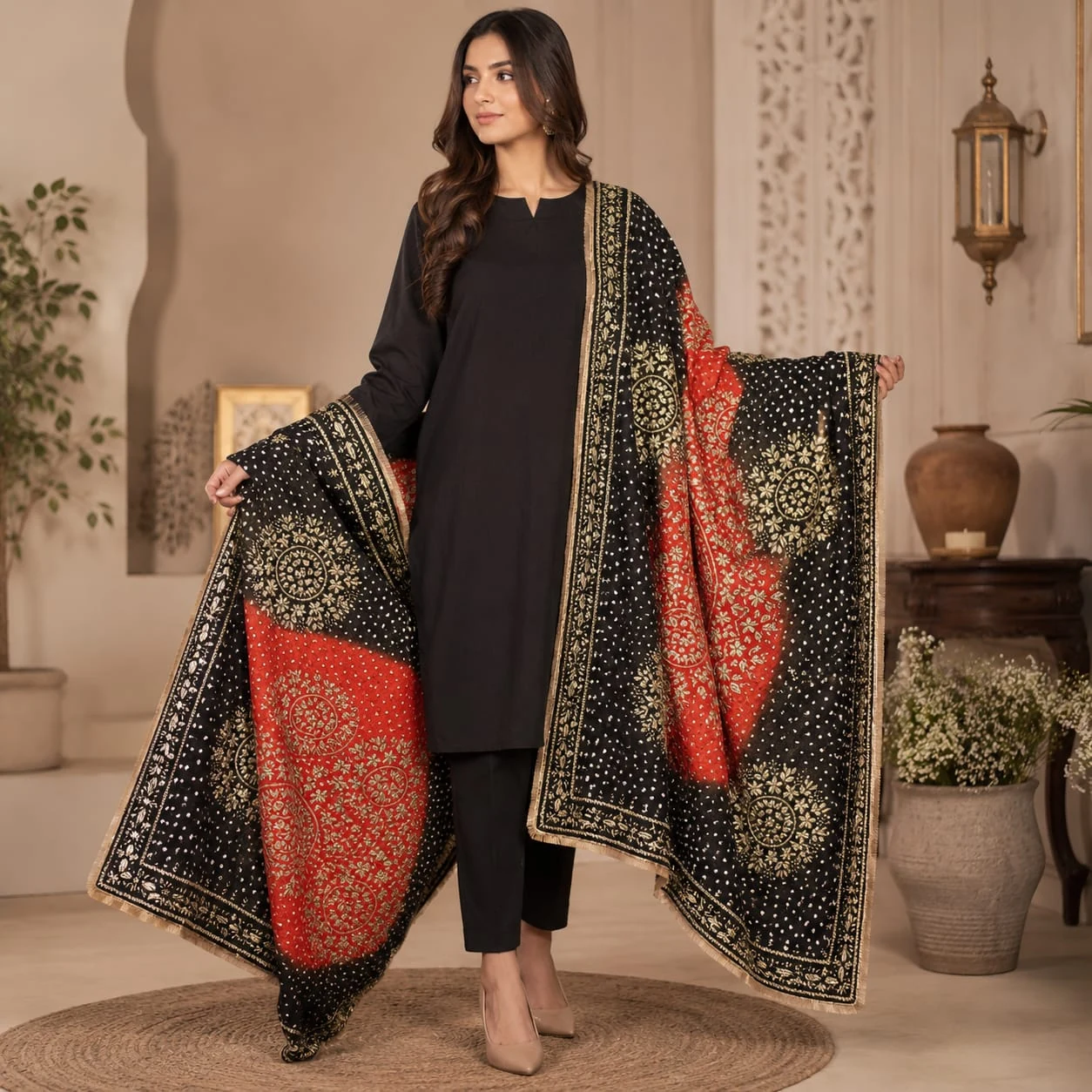 Black and red draped look